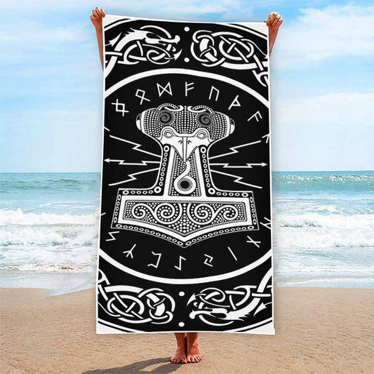 Mjolnir Norse Mythology Print Beach Towel