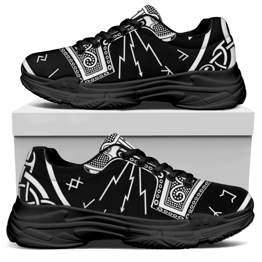 Mjolnir Norse Mythology Print Black Chunky Shoes