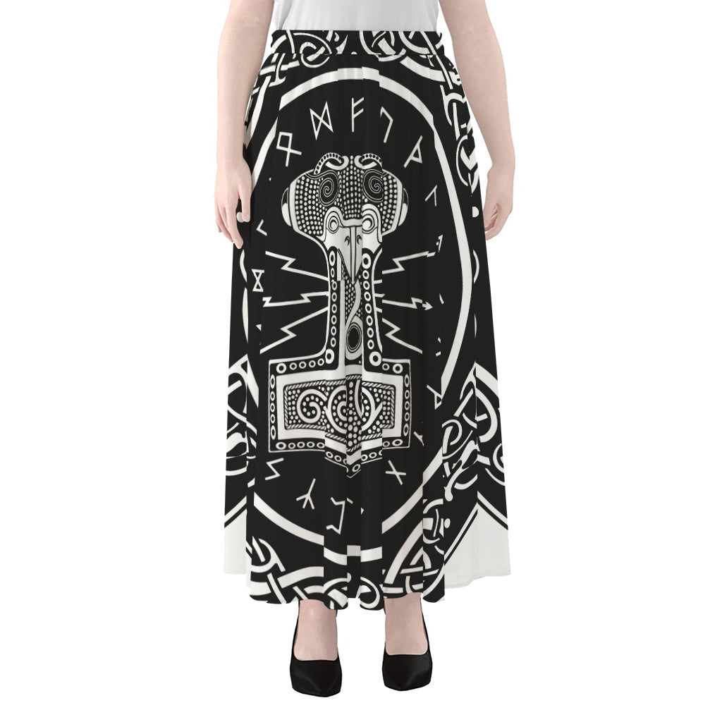 Mjolnir Norse Mythology Print Chiffon Maxi Skirt