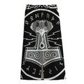 Mjolnir Norse Mythology Print Cotton Front Slit Maxi Skirt