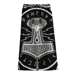 Mjolnir Norse Mythology Print Cotton Front Slit Maxi Skirt