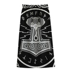 Mjolnir Norse Mythology Print Cotton Front Slit Maxi Skirt
