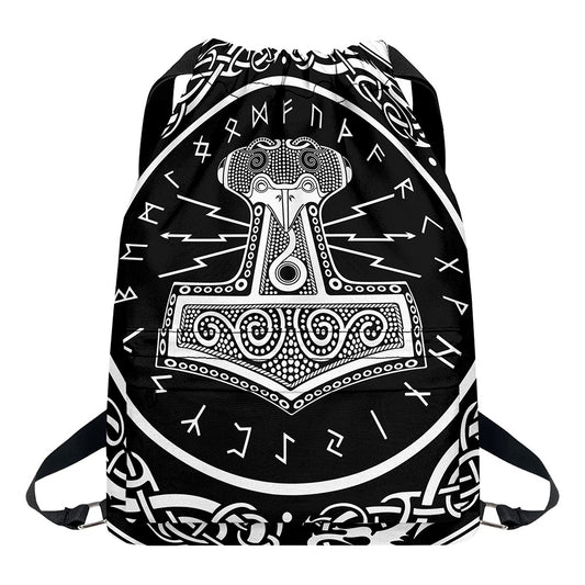 Mjolnir Norse Mythology Print Drawstring Backpack