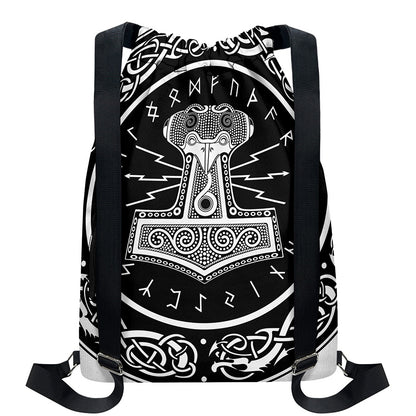 Mjolnir Norse Mythology Print Drawstring Backpack