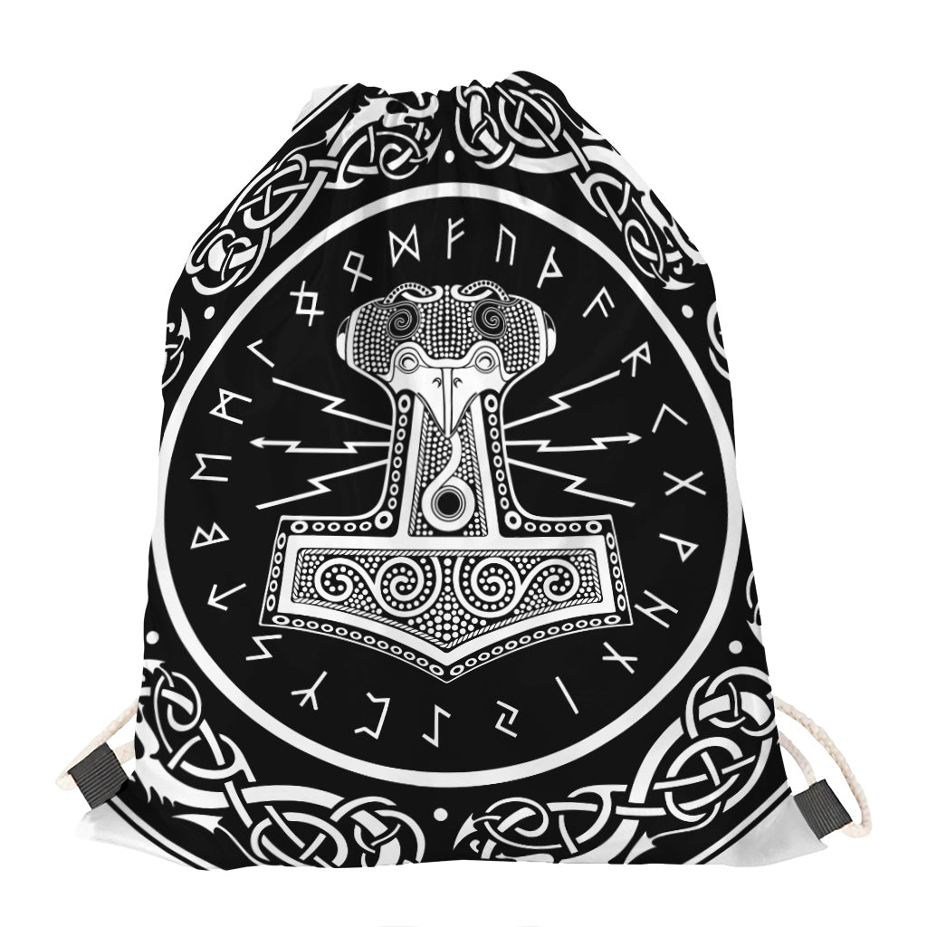 Mjolnir Norse Mythology Print Drawstring Bag