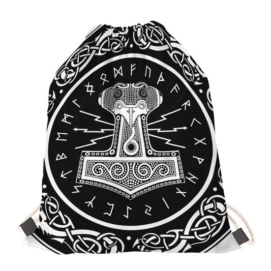 Mjolnir Norse Mythology Print Drawstring Bag