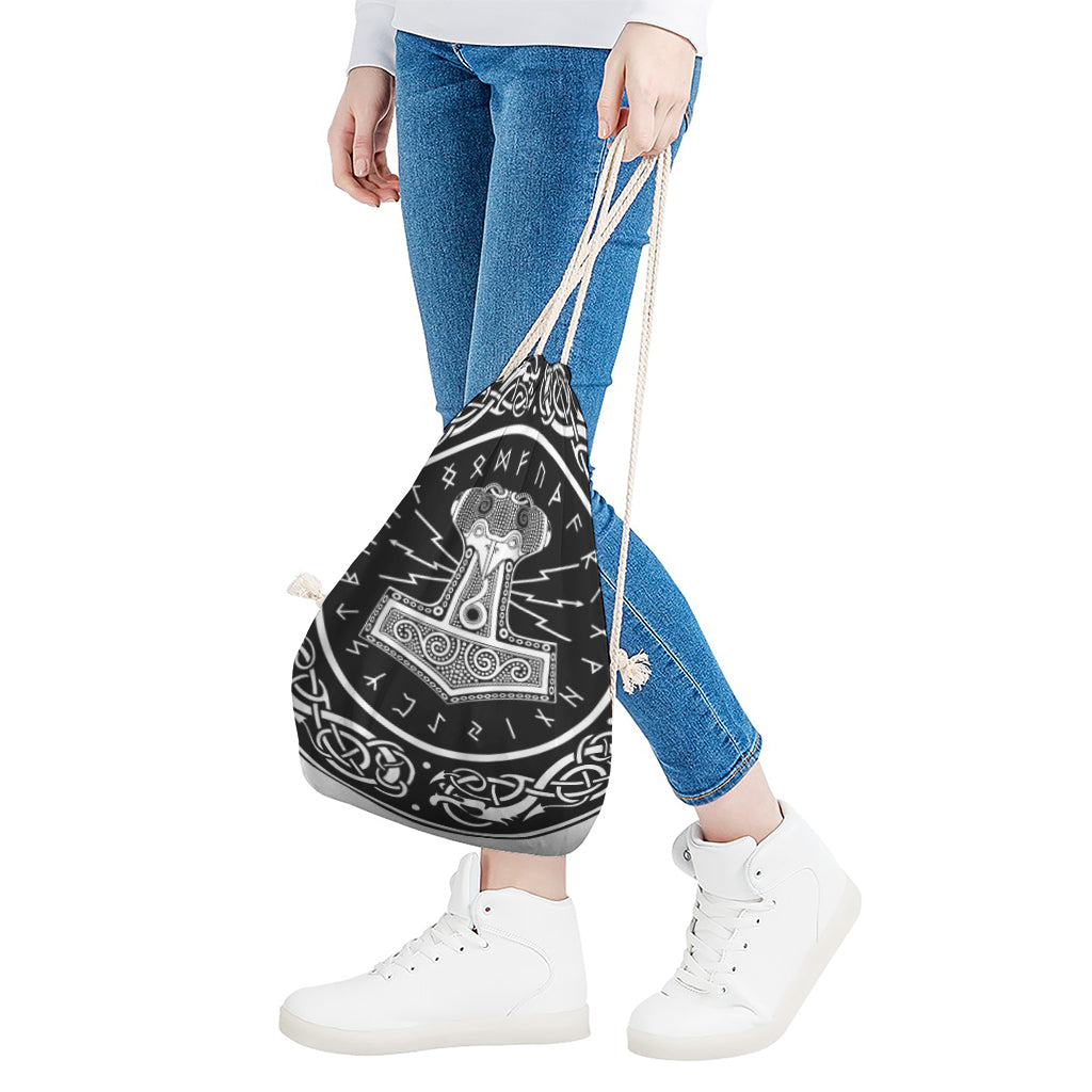 Mjolnir Norse Mythology Print Drawstring Bag