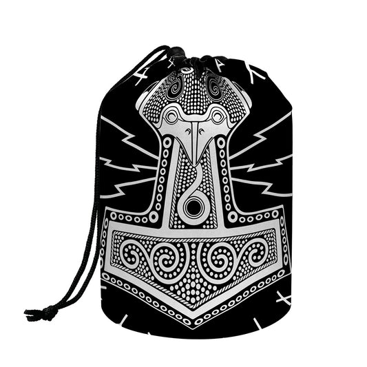 Mjolnir Norse Mythology Print Drawstring Makeup Bag