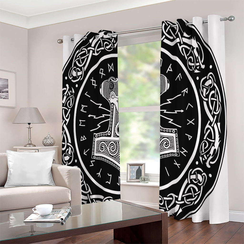 Mjolnir Norse Mythology Print Extra Wide Grommet Curtains