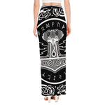 Mjolnir Norse Mythology Print High Slit Maxi Skirt