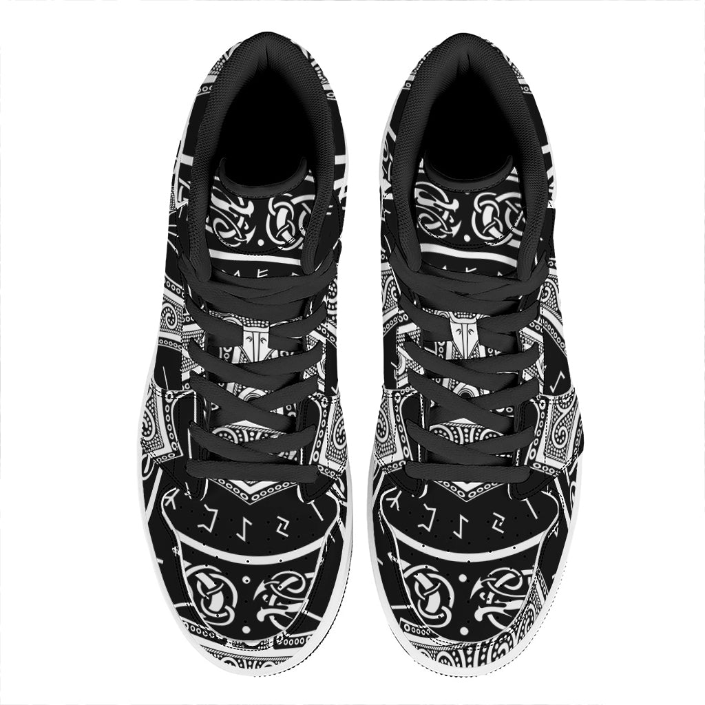 Mjolnir Norse Mythology Print High Top Leather Sneakers