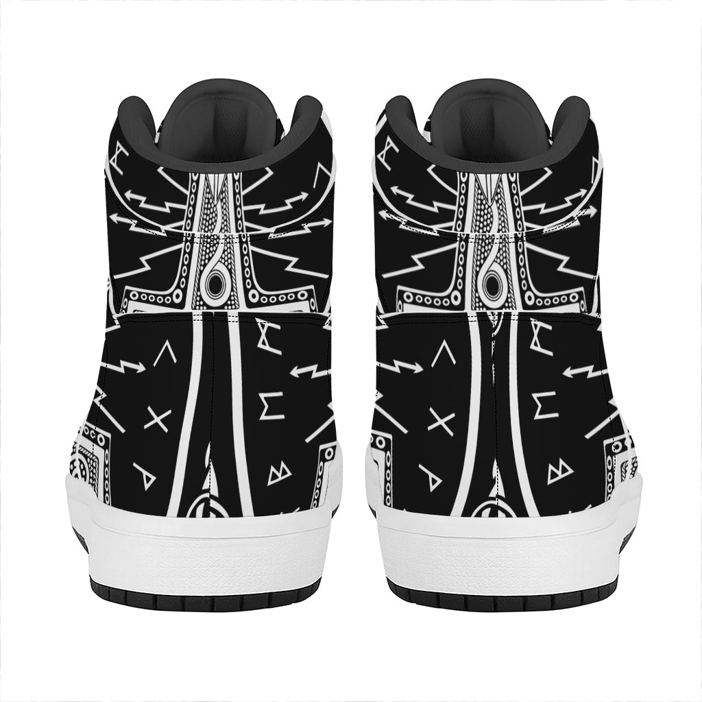 Mjolnir Norse Mythology Print High Top Leather Sneakers