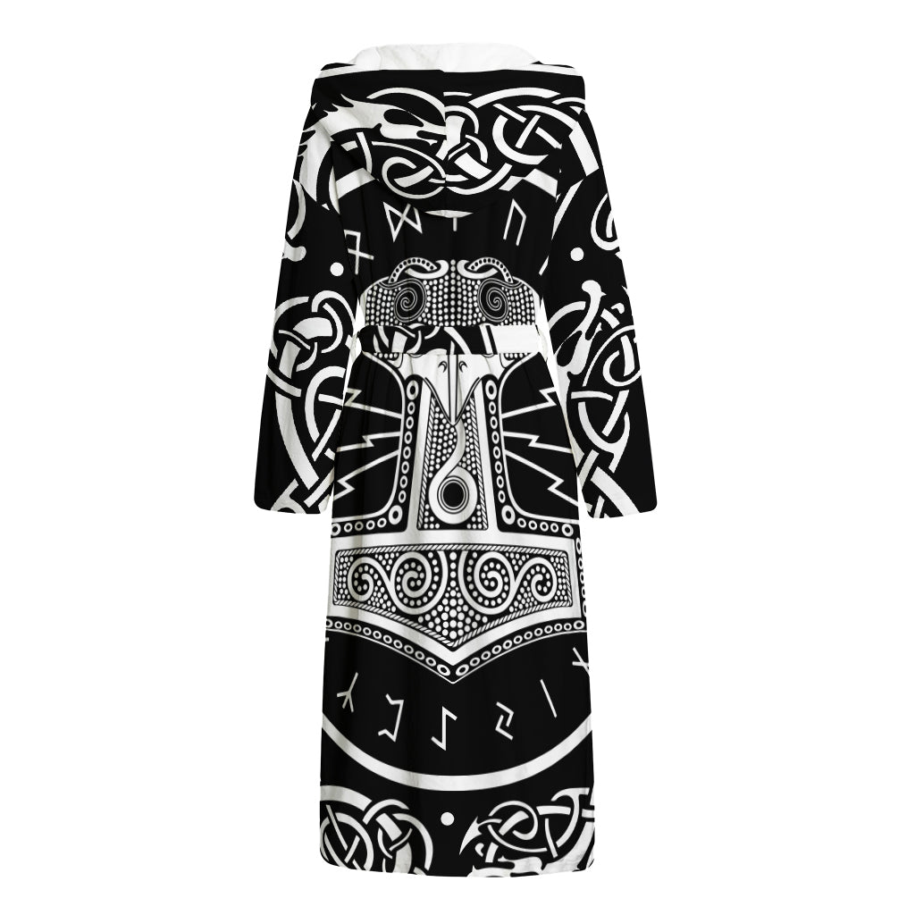 Mjolnir Norse Mythology Print Hooded Bathrobe