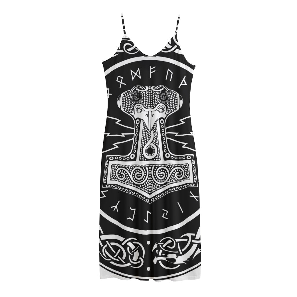 Mjolnir Norse Mythology Print Jersey Midi Cami Dress