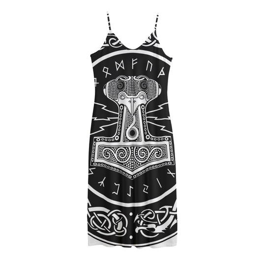 Mjolnir Norse Mythology Print Jersey Midi Cami Dress