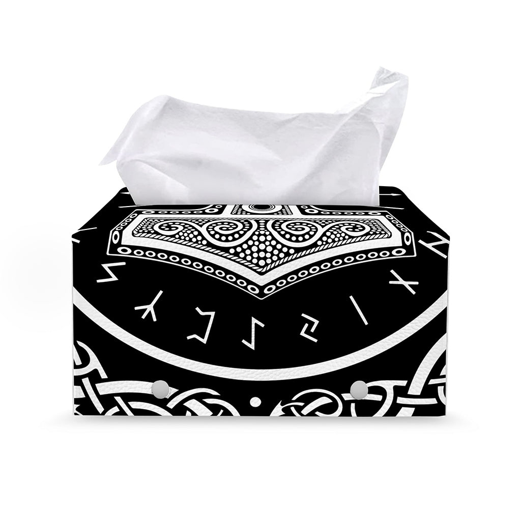 Mjolnir Norse Mythology Print Leather Tissue Box Cover