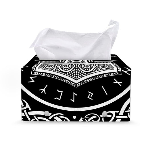 Mjolnir Norse Mythology Print Leather Tissue Box Cover