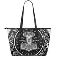 Mjolnir Norse Mythology Print Leather Tote Bag With Zipper