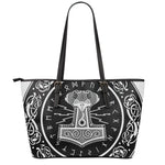 Mjolnir Norse Mythology Print Leather Tote Bag