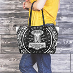 Mjolnir Norse Mythology Print Leather Tote Bag