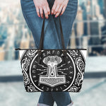 Mjolnir Norse Mythology Print Leather Tote Bag
