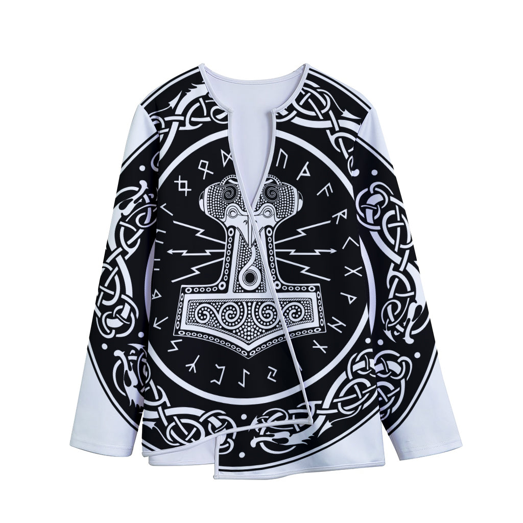 Mjolnir Norse Mythology Print Long Sleeve Short Coat