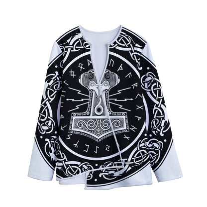 Mjolnir Norse Mythology Print Long Sleeve Short Coat
