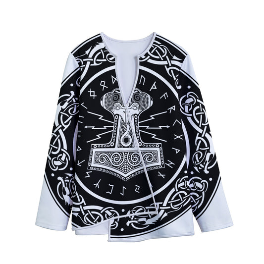 Mjolnir Norse Mythology Print Long Sleeve Short Coat