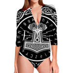 Mjolnir Norse Mythology Print Long Sleeve Swimsuit