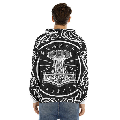 Mjolnir Norse Mythology Print Men's Velvet Pullover Hoodie