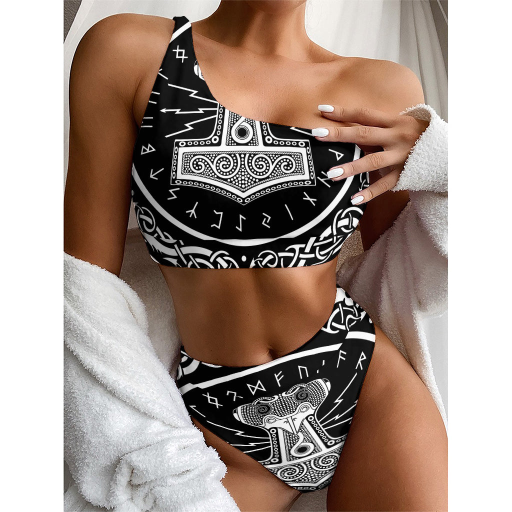 Mjolnir Norse Mythology Print One Shoulder Bikini Top