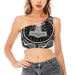 Mjolnir Norse Mythology Print One Shoulder Crop Top