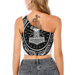 Mjolnir Norse Mythology Print One Shoulder Crop Top