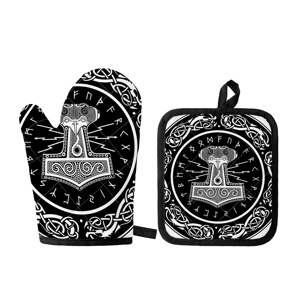 Mjolnir Norse Mythology Print Oven Mitt And Pot Holder Set