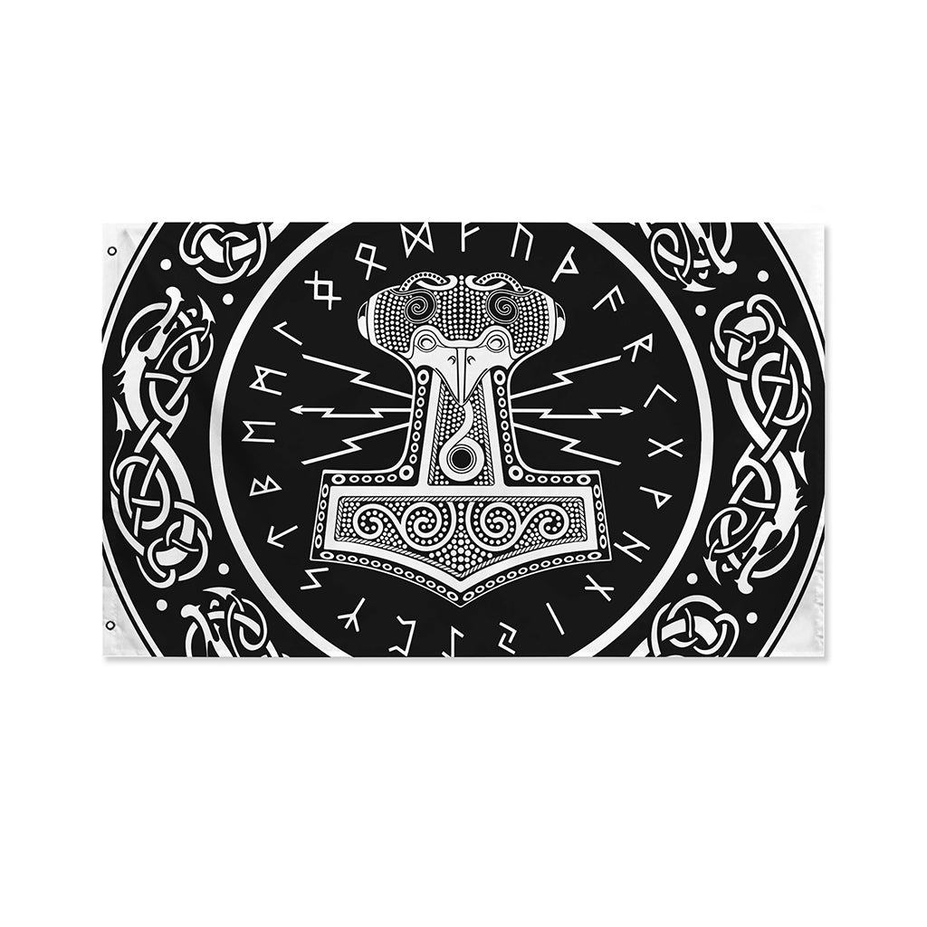 Mjolnir Norse Mythology Print Polyester Flag