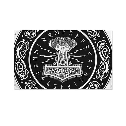 Mjolnir Norse Mythology Print Polyester Flag