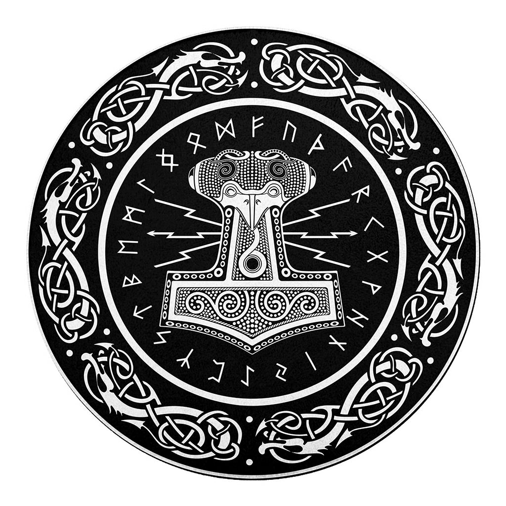 Mjolnir Norse Mythology Print Round Blanket