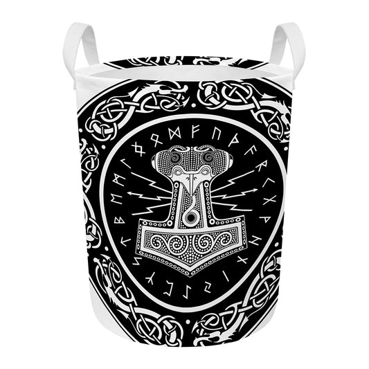 Mjolnir Norse Mythology Print Round Laundry Basket