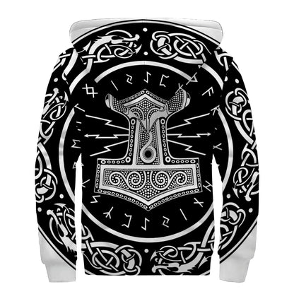 Mjolnir Norse Mythology Print Sherpa Lined Zip Up Hoodie