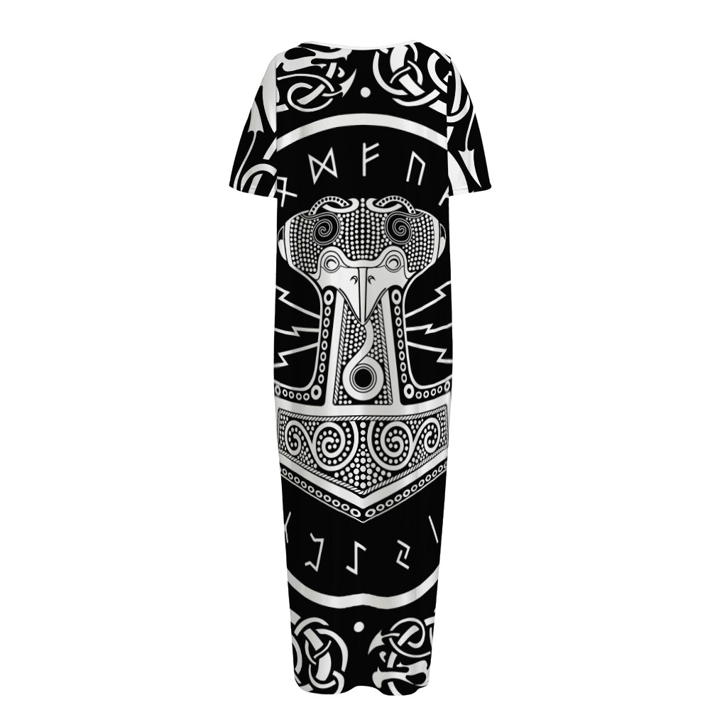 Mjolnir Norse Mythology Print Short Sleeve Long Nightdress