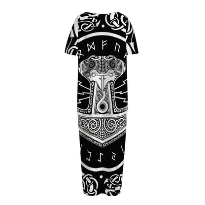 Mjolnir Norse Mythology Print Short Sleeve Long Nightdress