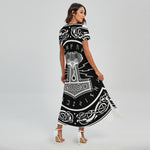 Mjolnir Norse Mythology Print Short Sleeve Maxi Dress