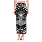 Mjolnir Norse Mythology Print Side Slit Maxi Skirt