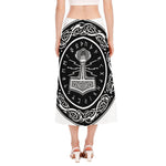 Mjolnir Norse Mythology Print Side Slit Midi Skirt