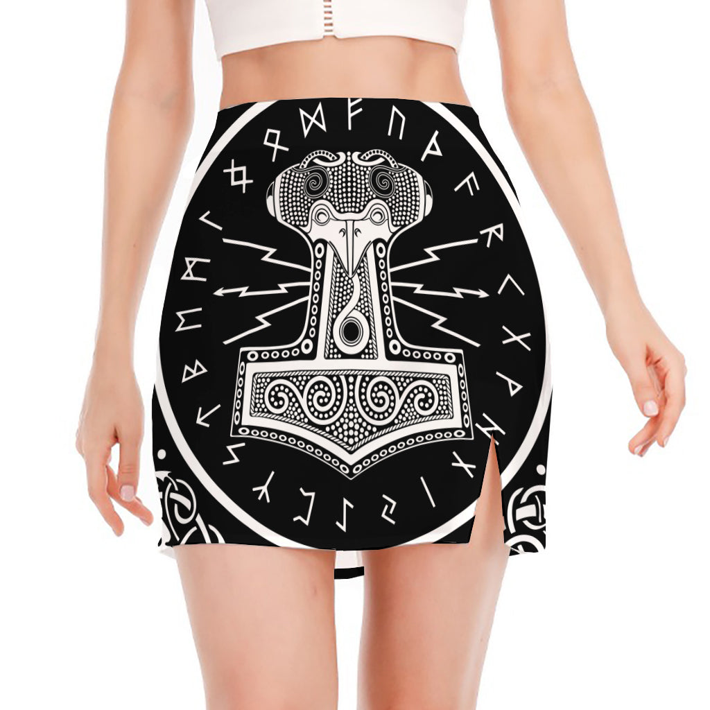 Mjolnir Norse Mythology Print Side Slit Mini Skirt