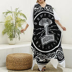 Mjolnir Norse Mythology Print Silk V-Neck Kaftan Dress