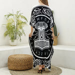 Mjolnir Norse Mythology Print Silk V-Neck Kaftan Dress