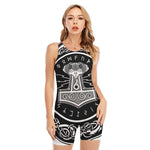 Mjolnir Norse Mythology Print Sleeveless One Piece Swimsuit