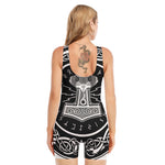 Mjolnir Norse Mythology Print Sleeveless One Piece Swimsuit
