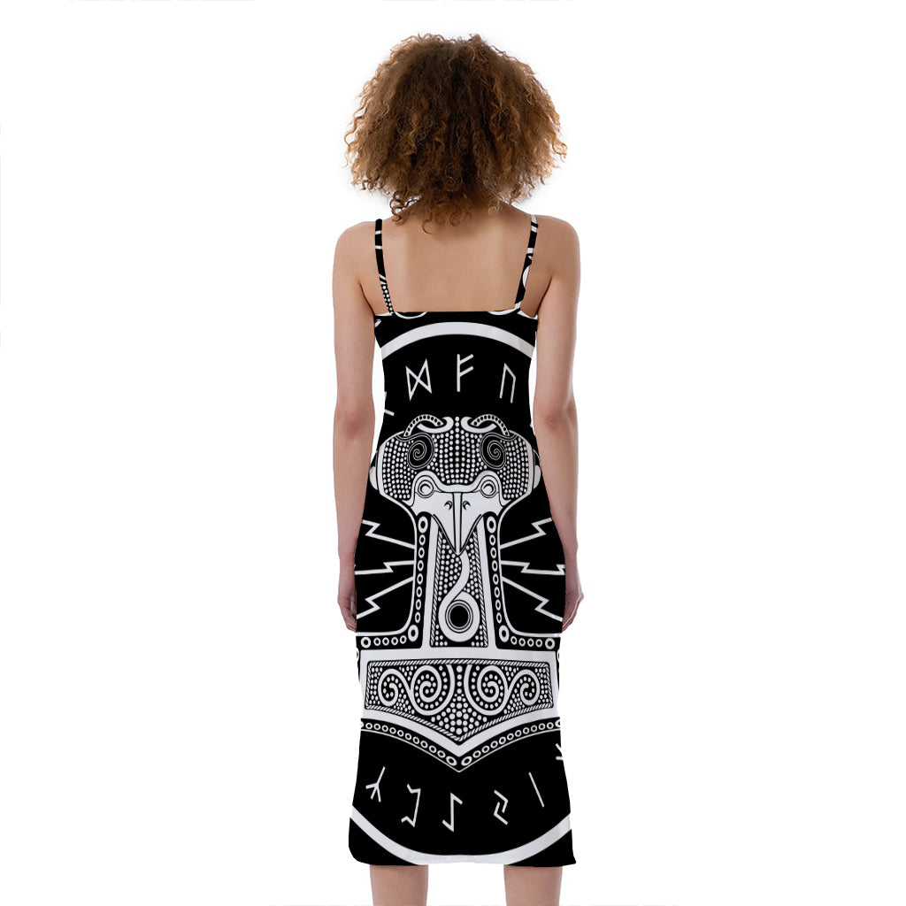 Mjolnir Norse Mythology Print Slim Fit Midi Cami Dress